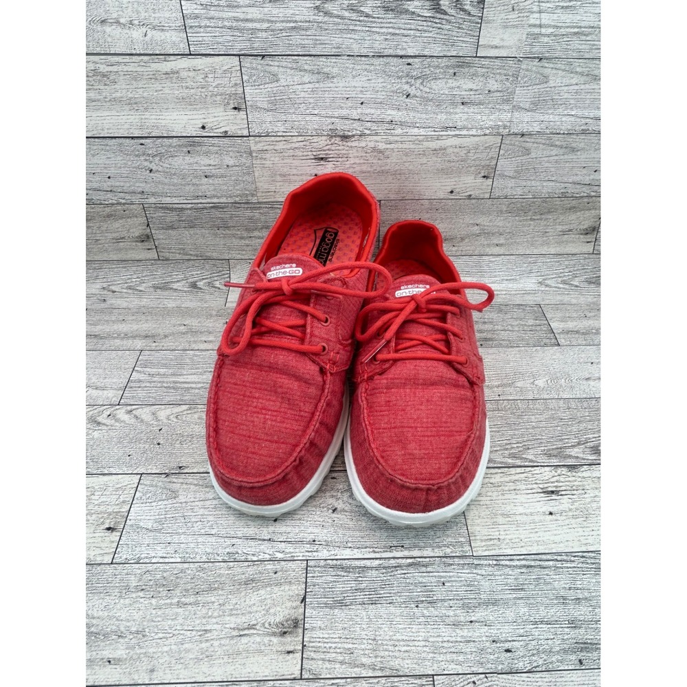 Skechers On-the-GO Red Orange Boat Shoes Goga Mat Walking Loafers 13841 Women 8